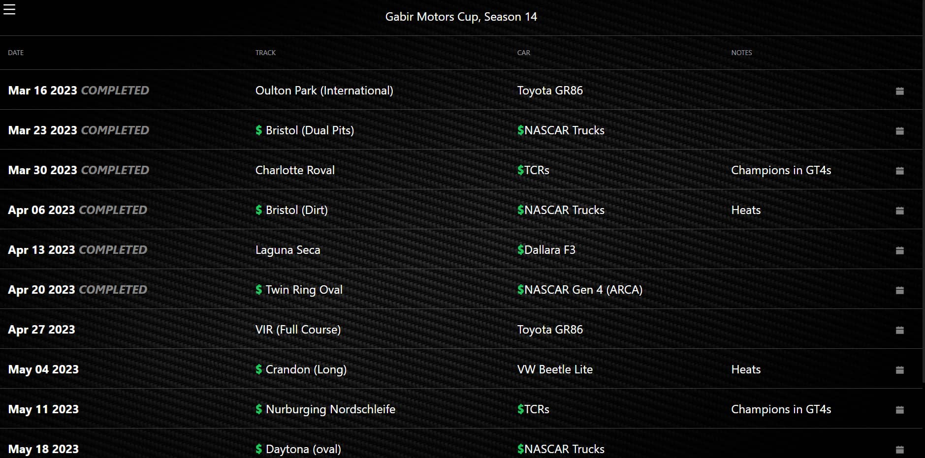 Preview of the calendar page